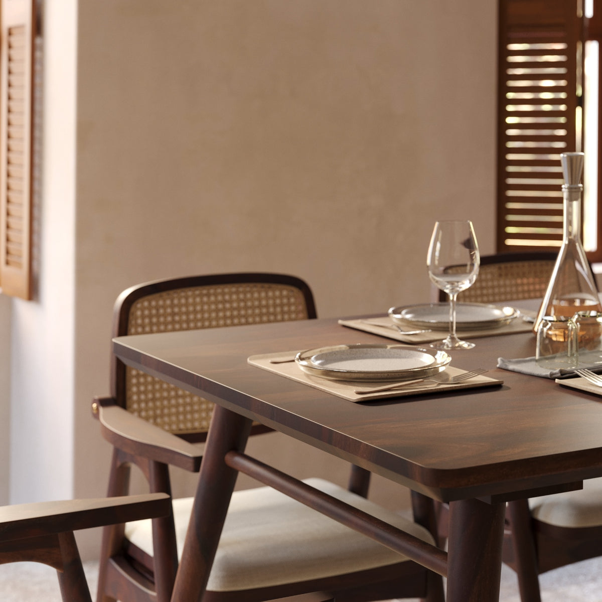 Sheesham Wood 8 Seater Dining Table Set with Cane Back Chairs