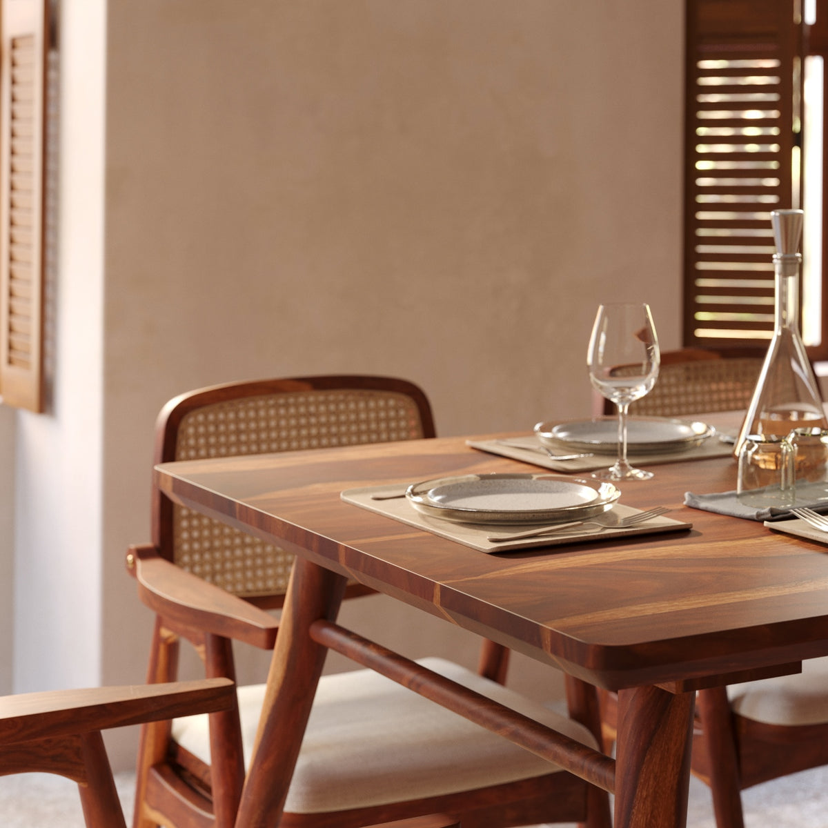 Sheesham Wood 8 Seater Dining Table Set with Cane Back Chairs