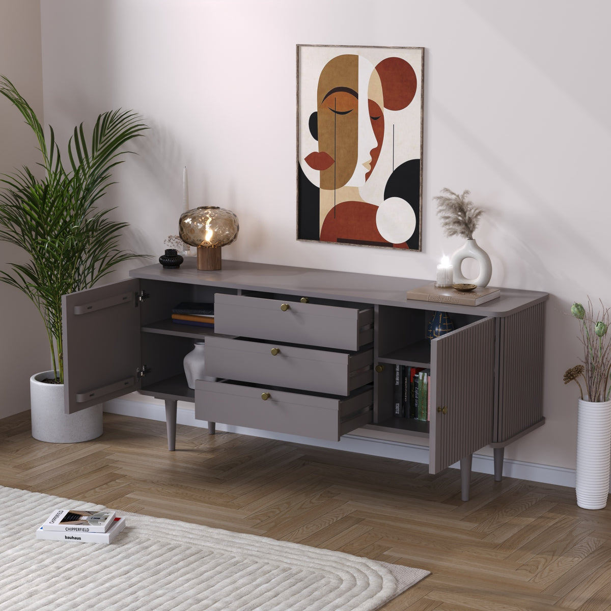 Solid Mango Wood Buffet Sideboard Cabinet with Storage