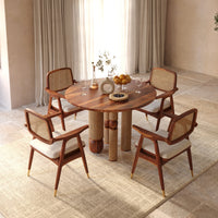 Sheesham Wood Dining Chair with Cane Back and Upholstered Seat