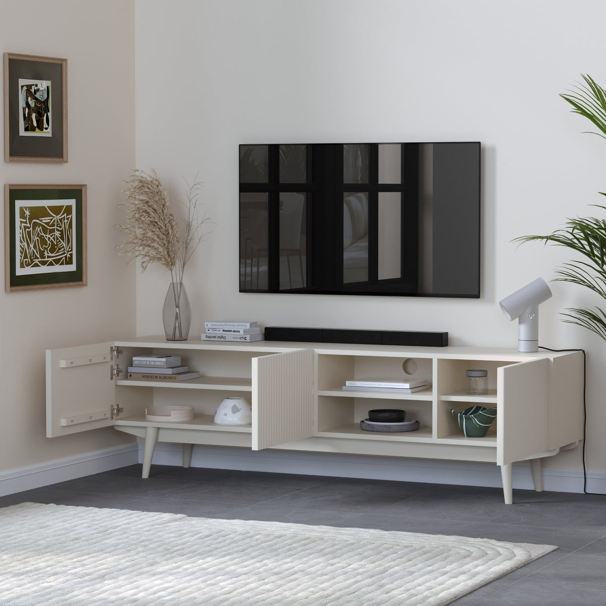 Solid Wood Tv Unit with Storage