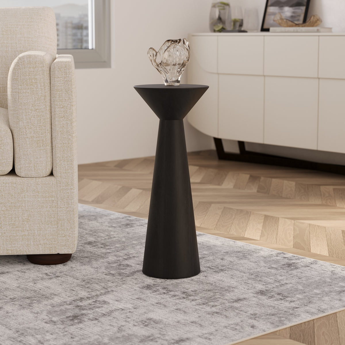 Wooden Side End Table Set of 2 | Pedestal Accent Table for Living Room