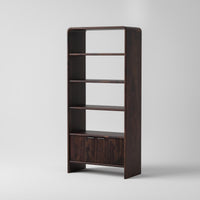 Wooden Bookcase with Open Shelves & 2 Door Fluted Cabinet