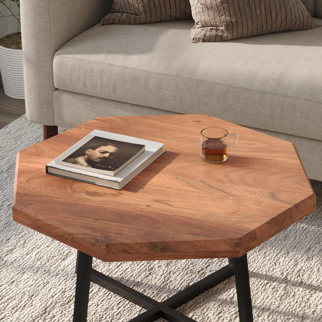 Solid Wood Round Coffee Table for Living Room