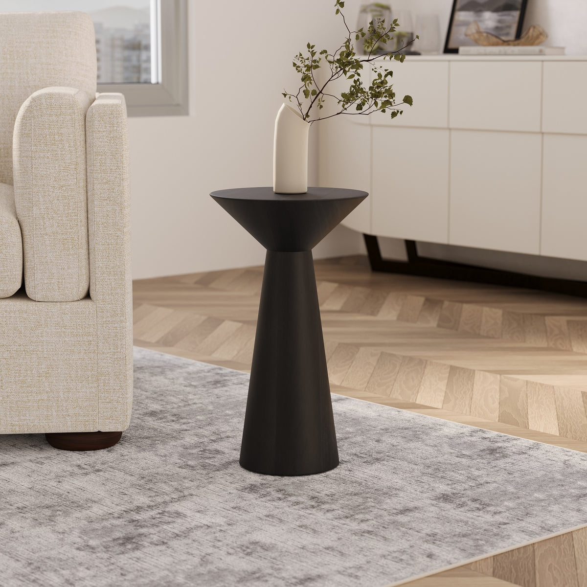 Wooden Side End Table Set of 2 | Pedestal Accent Table for Living Room
