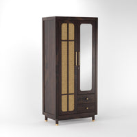 Sheesham Wood Wardrobe with Cane & Mirror