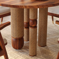 Sheesham Wood Dining Chair with Cane Back and Upholstered Seat