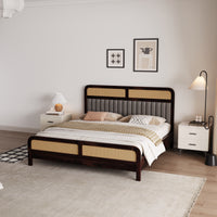 Wooden King Size bed without Storage in Walnut Finish for Bedroom