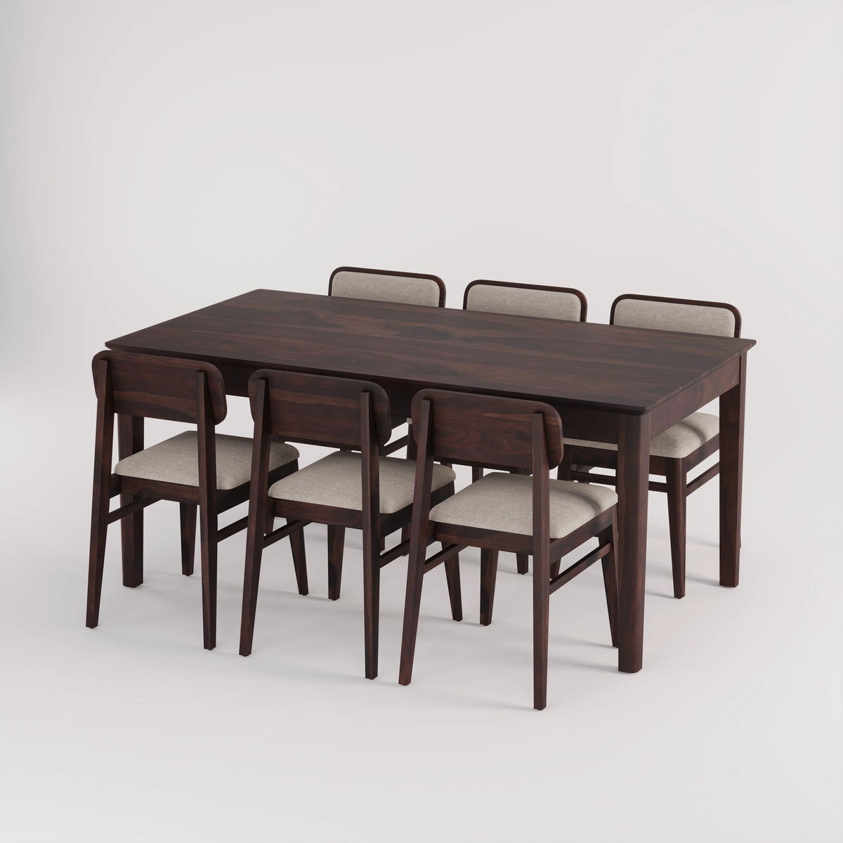 Oslo Solid Sheesham Wood 6 Seater Dining Table Set - Walnut Finish