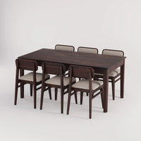Oslo Solid Sheesham Wood 6 Seater Dining Table Set - Walnut Finish