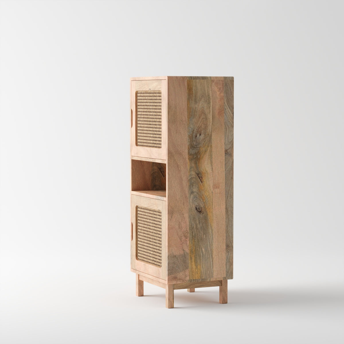 Wooden Freestanding Bookshelf with Cane Doors