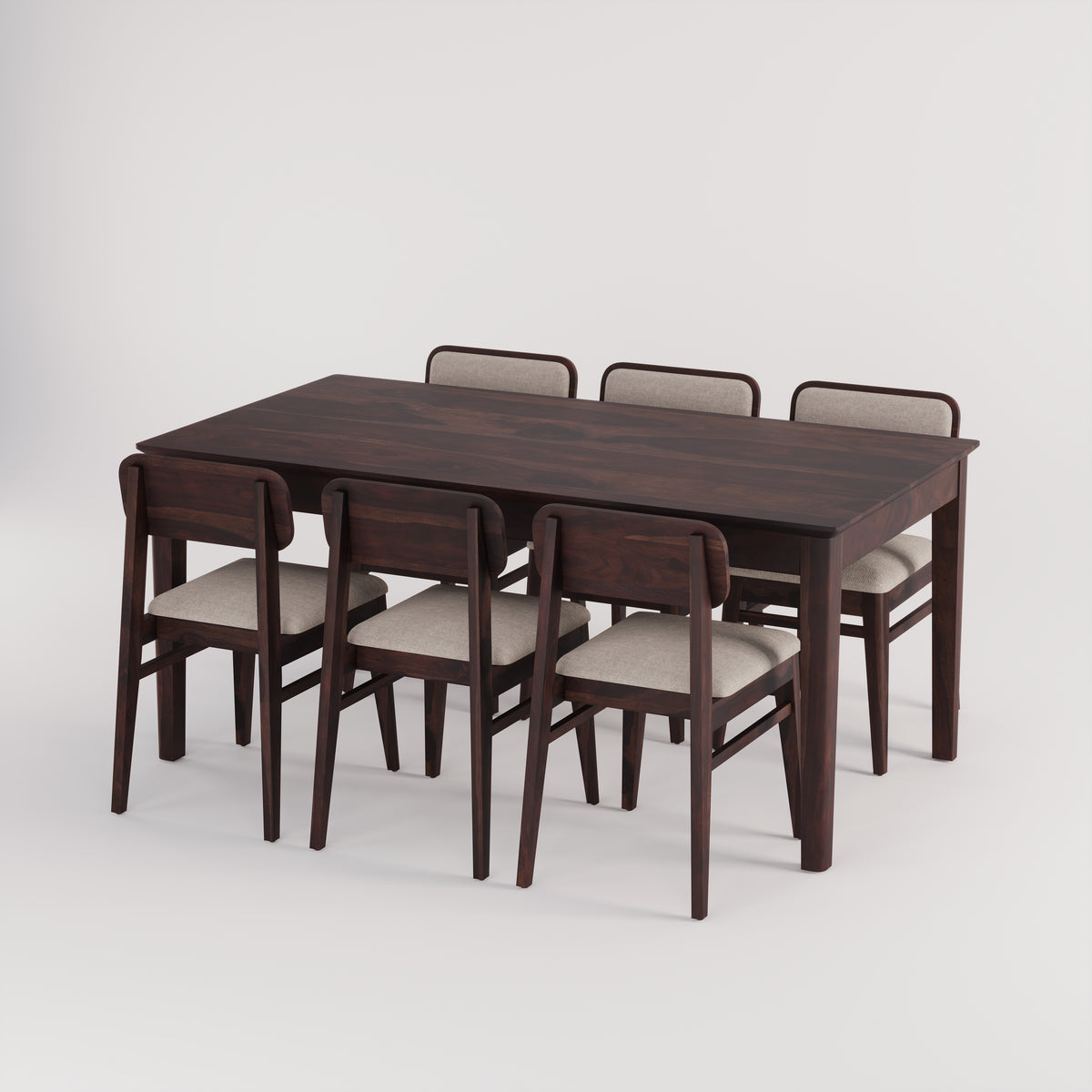 Oslo Solid Sheesham Wood 6 Seater Dining Table Set - Walnut Finish