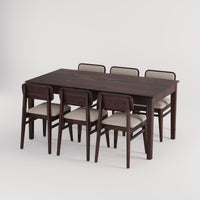 Oslo Solid Sheesham Wood 6 Seater Dining Table Set - Walnut Finish