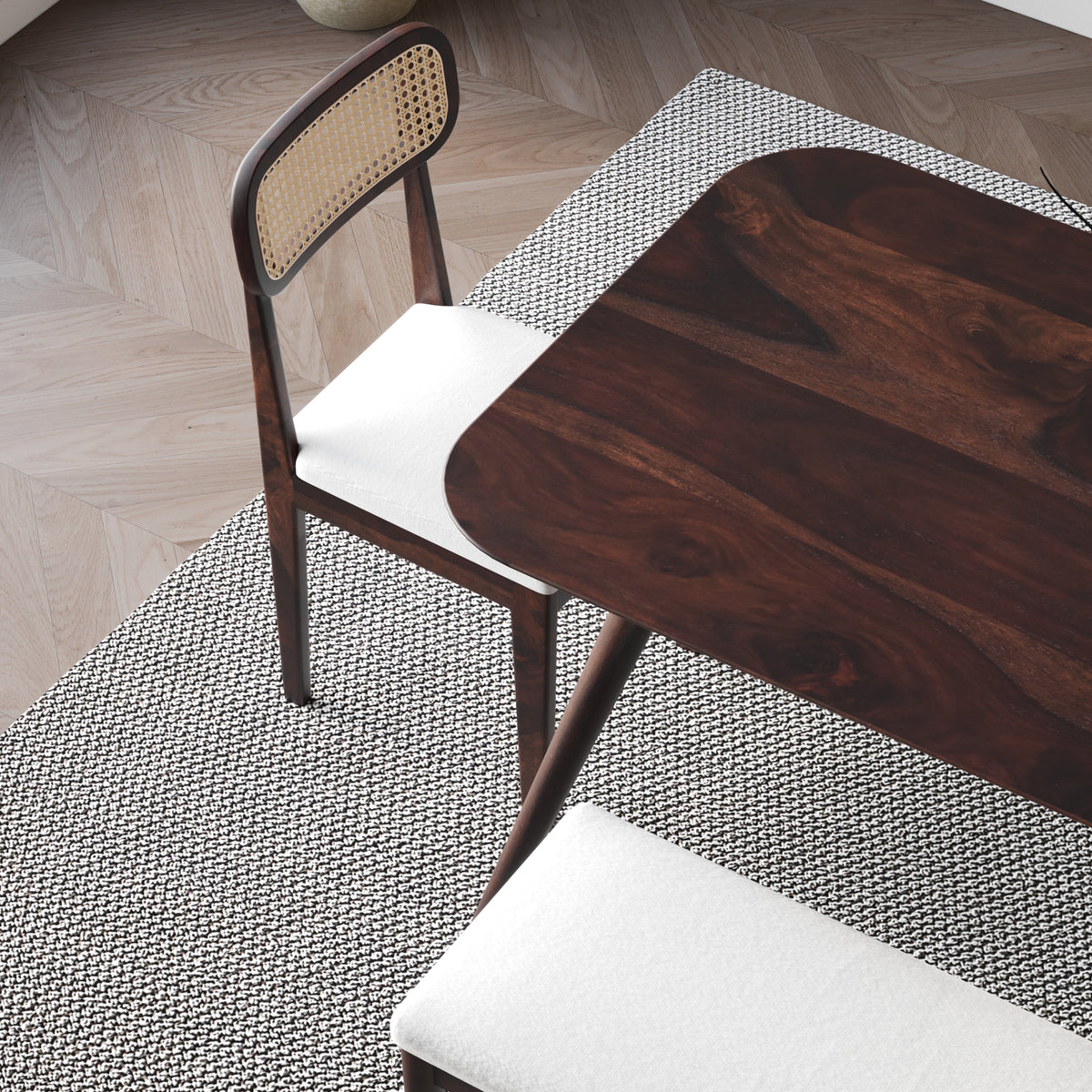 Solid Wood Dining Table 6 Seater Set with Bench for Dining Room