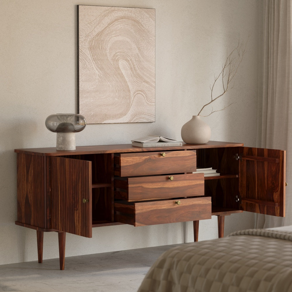 Sheesham Wood Sideboard Buffet with 3 Drawers