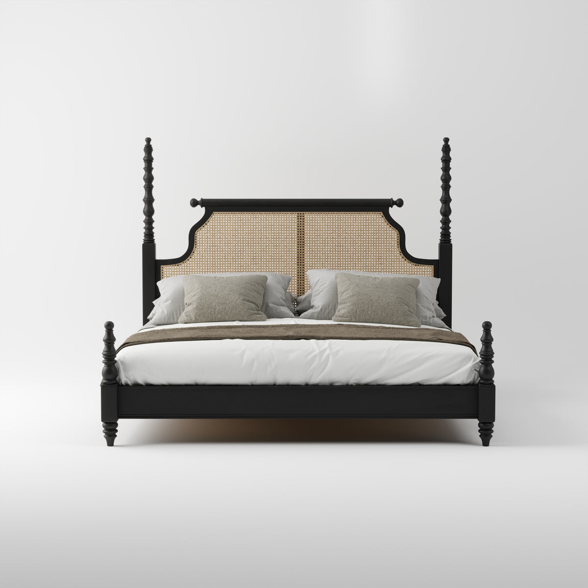 Solid Sheesham Wood King Size Bed with Cane Headboard