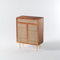 Solid Wood Shoe Cabinet in Rattan Design