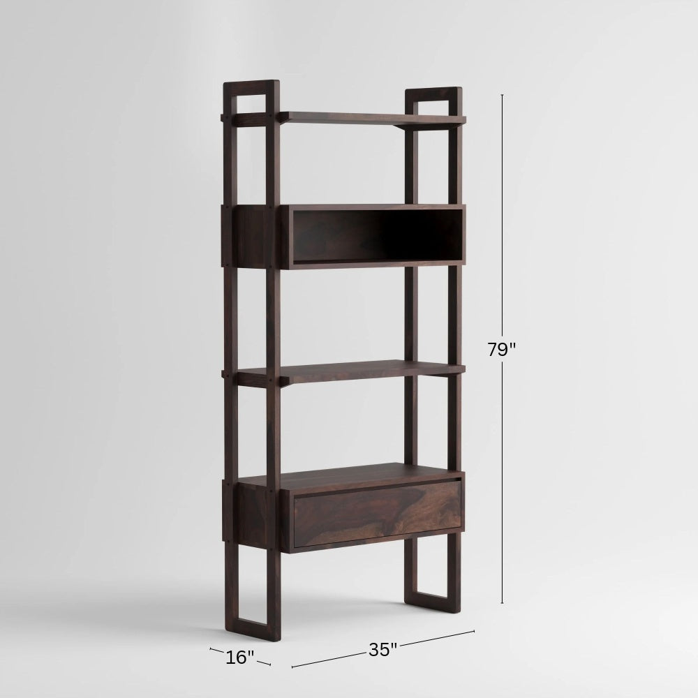 Wooden Tall Bookcase with Open Shelves & Storage