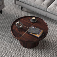 Wooden Round Coffee Table in Walnut Finish for Living Room