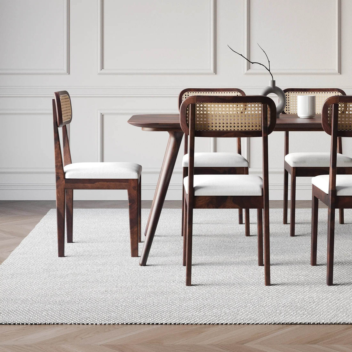 6 Seater Sheesham Wood Dining Table Set with Cane Back Chairs