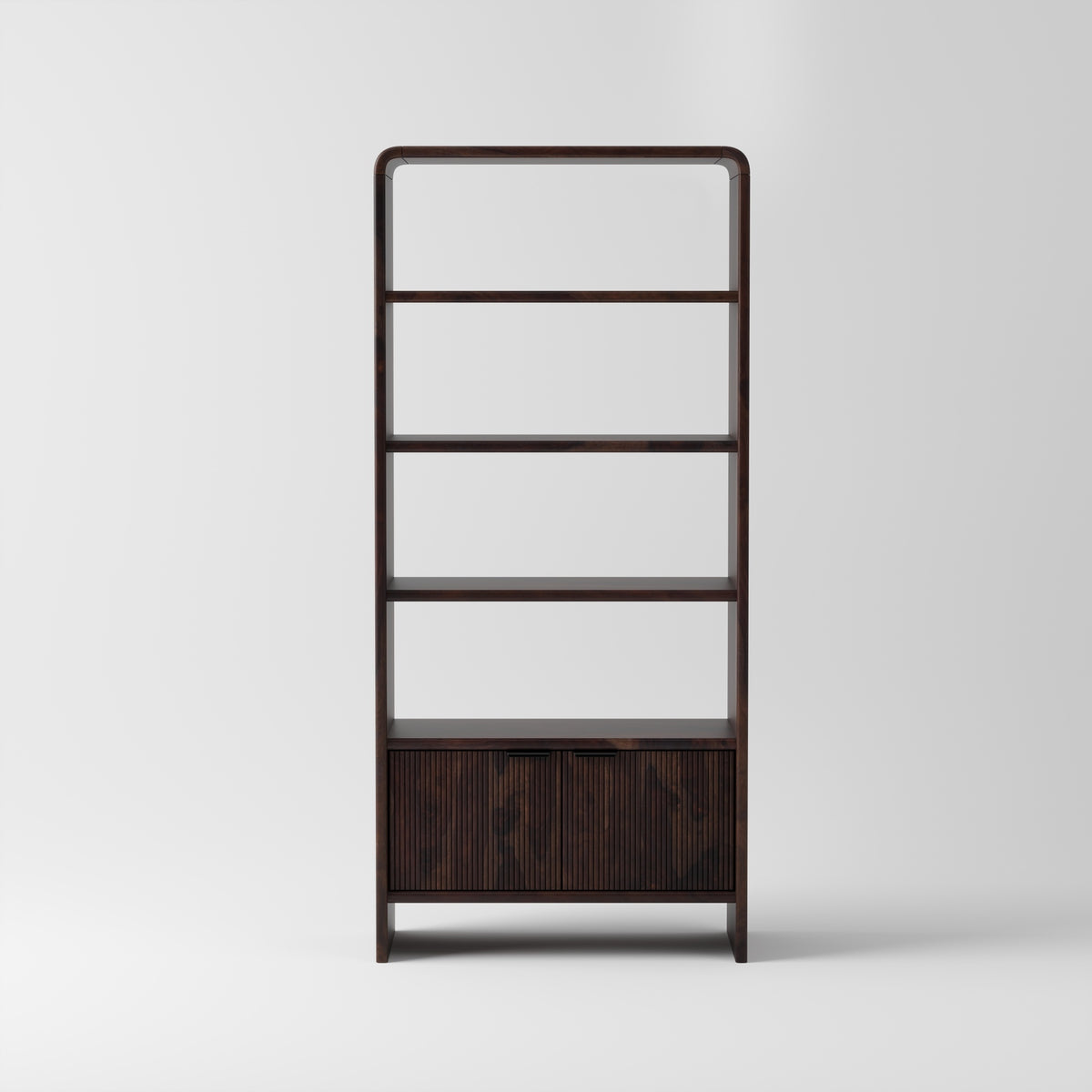 Wooden Bookcase with Open Shelves & 2 Door Fluted Cabinet