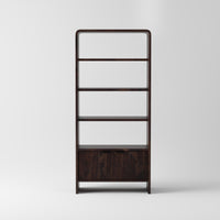 Wooden Bookcase with Open Shelves & 2 Door Fluted Cabinet