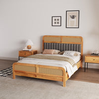 Wooden Queen Size bed without Storage in Natural Finish for Bedroom