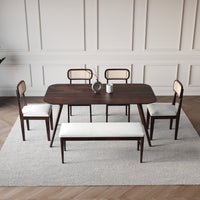 Solid Wood Dining Table 6 Seater Set with Bench for Dining Room