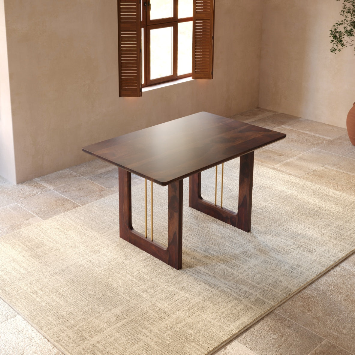 Sheesham Wood Dining Table 4 Seater with Modern Metal Accent Design