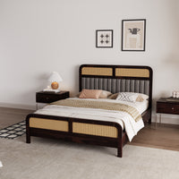 Wooden Queen Size bed without Storage in Walnut Finish for Bedroom