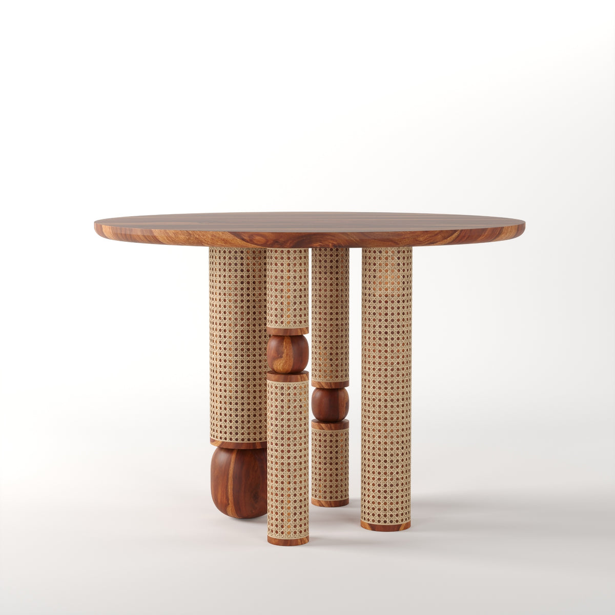 Sheesham Wood Dining Chair with Cane Back and Upholstered Seat