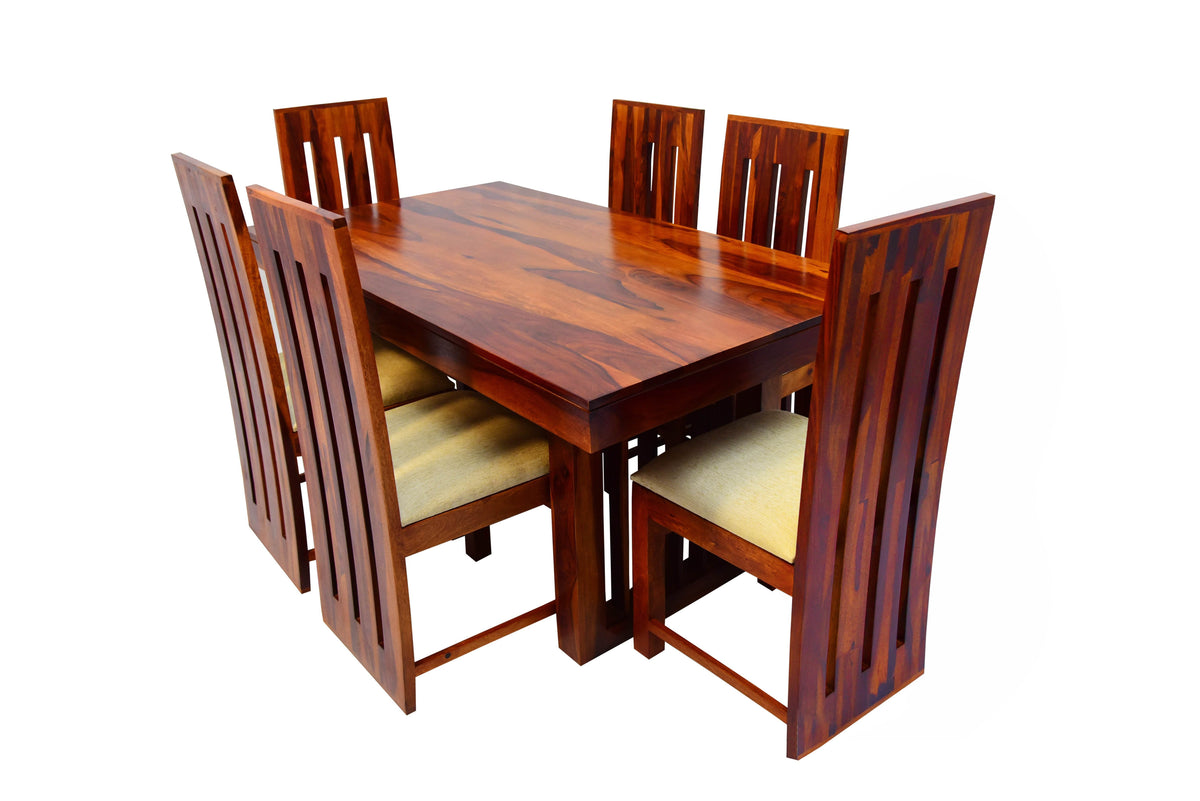 Solid Wood Dining Table 6 Seater Set for Dining Room in Honey Finish