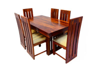 Solid Wood Dining Table 6 Seater Set for Dining Room in Honey Finish