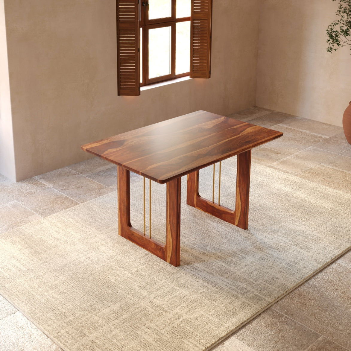 Sheesham Wood Dining Table 4 Seater with Modern Metal Accent Design