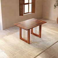 Sheesham Wood Dining Table 4 Seater with Modern Metal Accent Design
