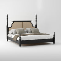 Solid Sheesham Wood King Size Bed with Cane Headboard