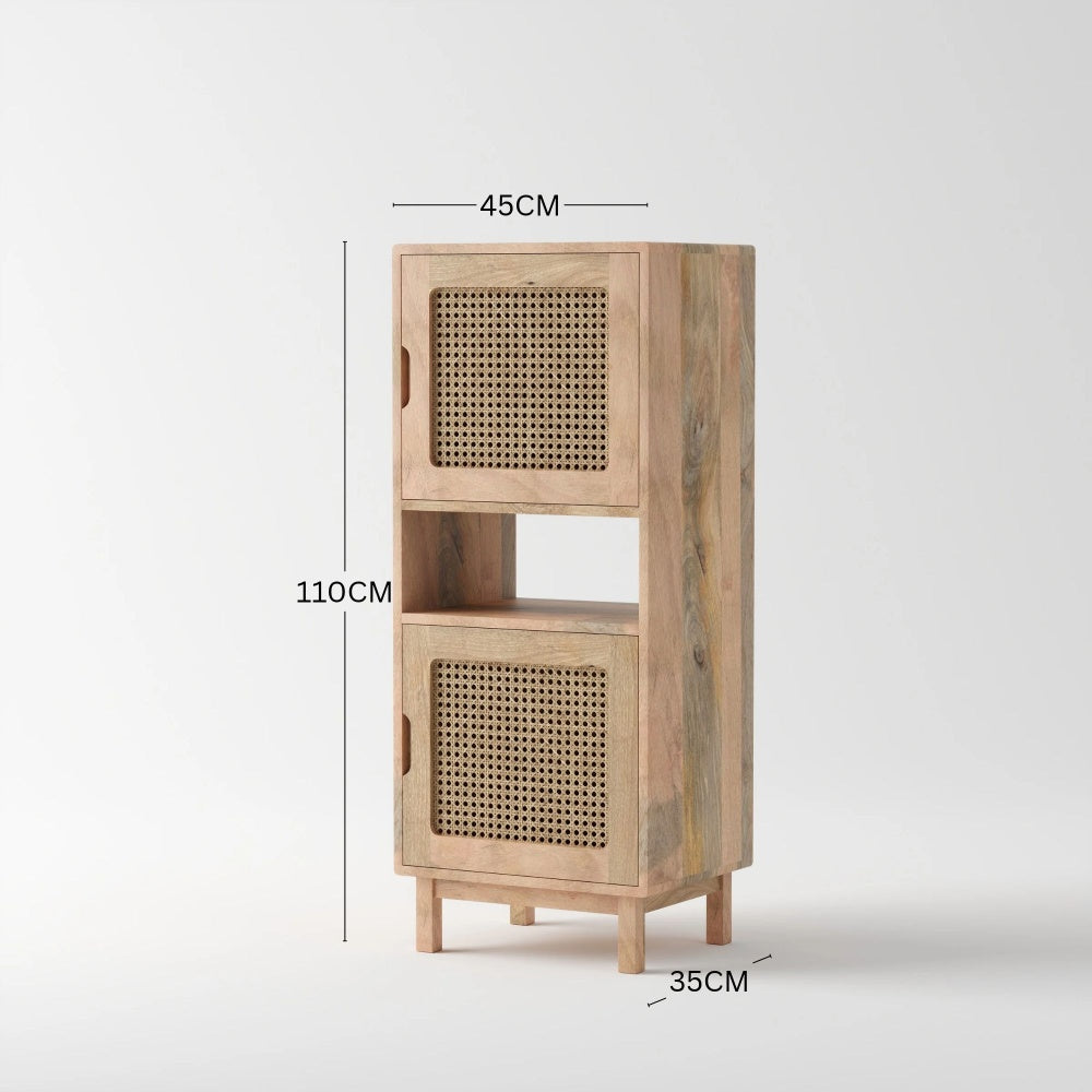 Wooden Freestanding Bookshelf with Cane Doors
