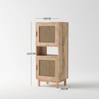 Wooden Freestanding Bookshelf with Cane Doors