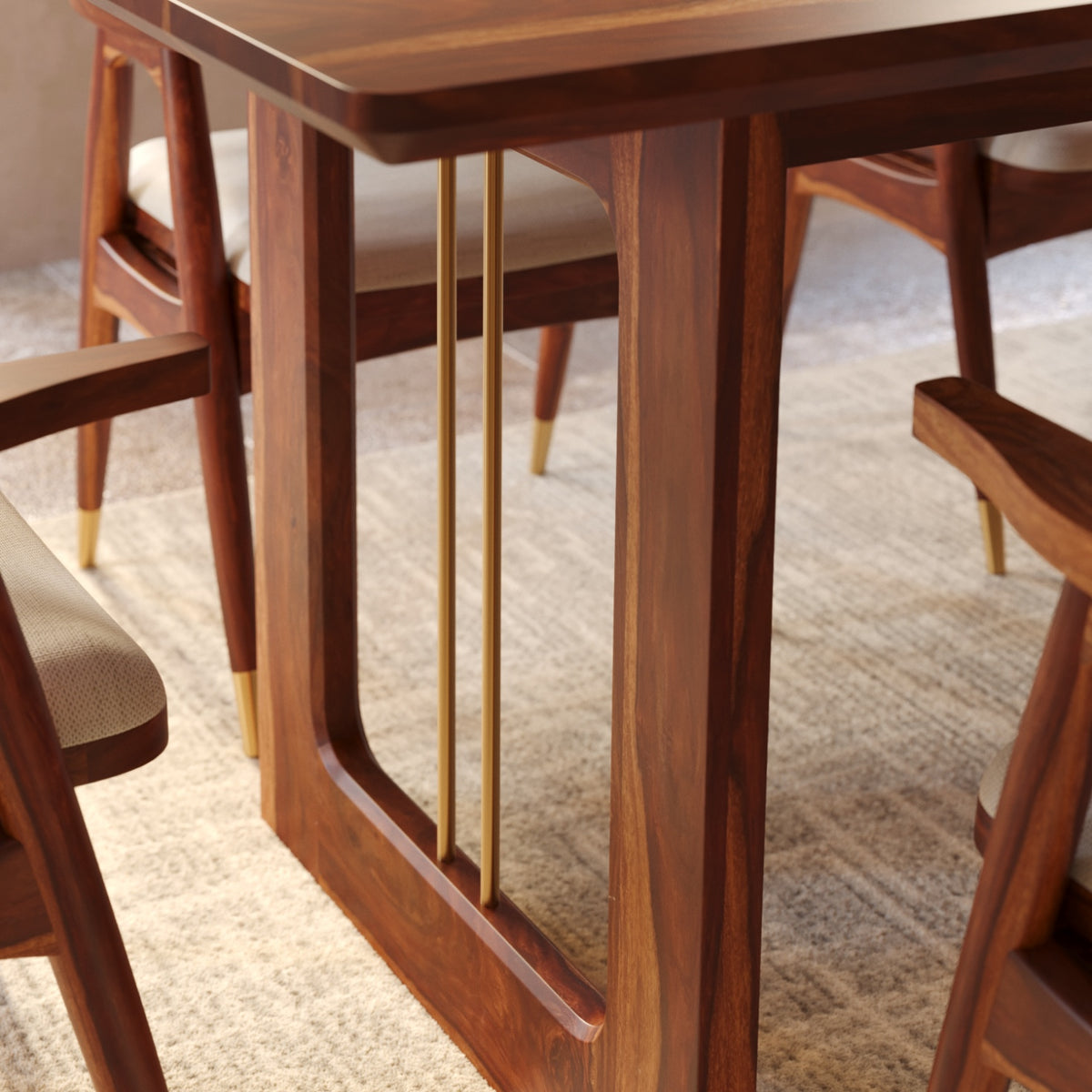Wooden Dining Table 6 Seater with Modern Metal Accent Design