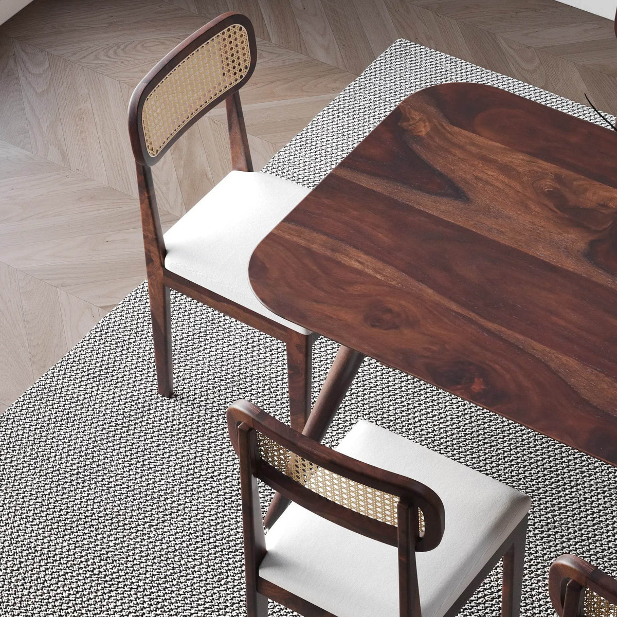 6 Seater Sheesham Wood Dining Table Set with Cane Back Chairs