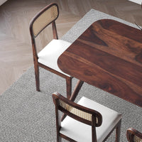 6 Seater Sheesham Wood Dining Table Set with Cane Back Chairs