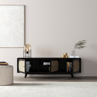 Solid Wood TV Cabinet in Cane Design