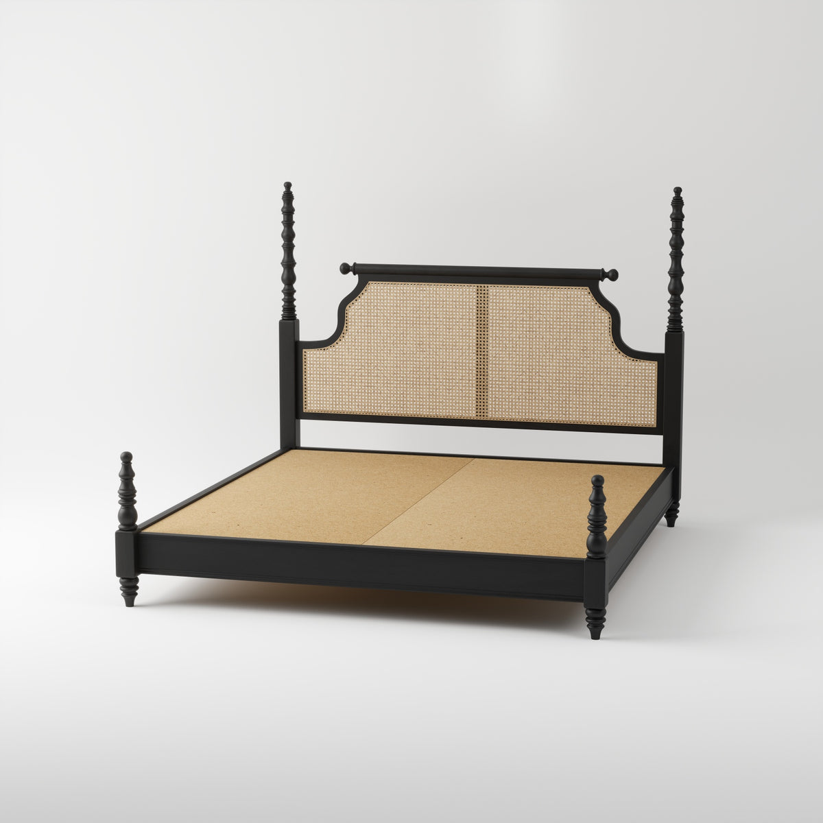 Solid Sheesham Wood King Size Bed with Cane Headboard
