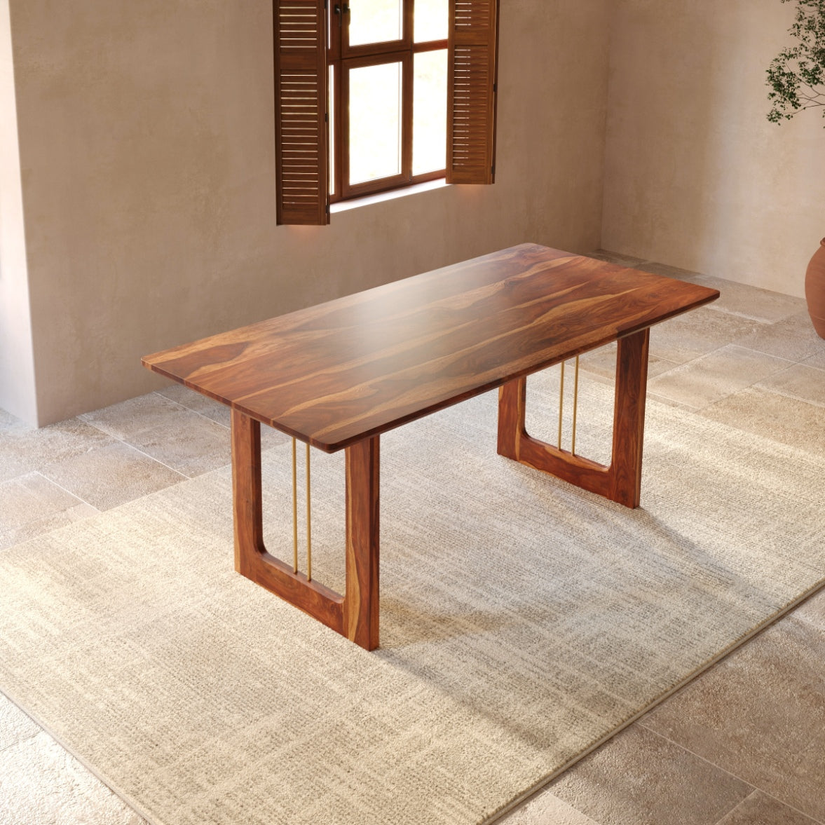 Wooden Dining Table 6 Seater with Modern Metal Accent Design