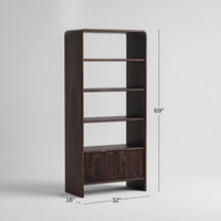 Wooden Bookcase with Open Shelves & 2 Door Fluted Cabinet