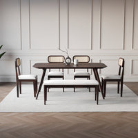 Solid Wood Dining Table 6 Seater Set with Bench for Dining Room