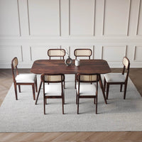6 Seater Sheesham Wood Dining Table Set with Cane Back Chairs