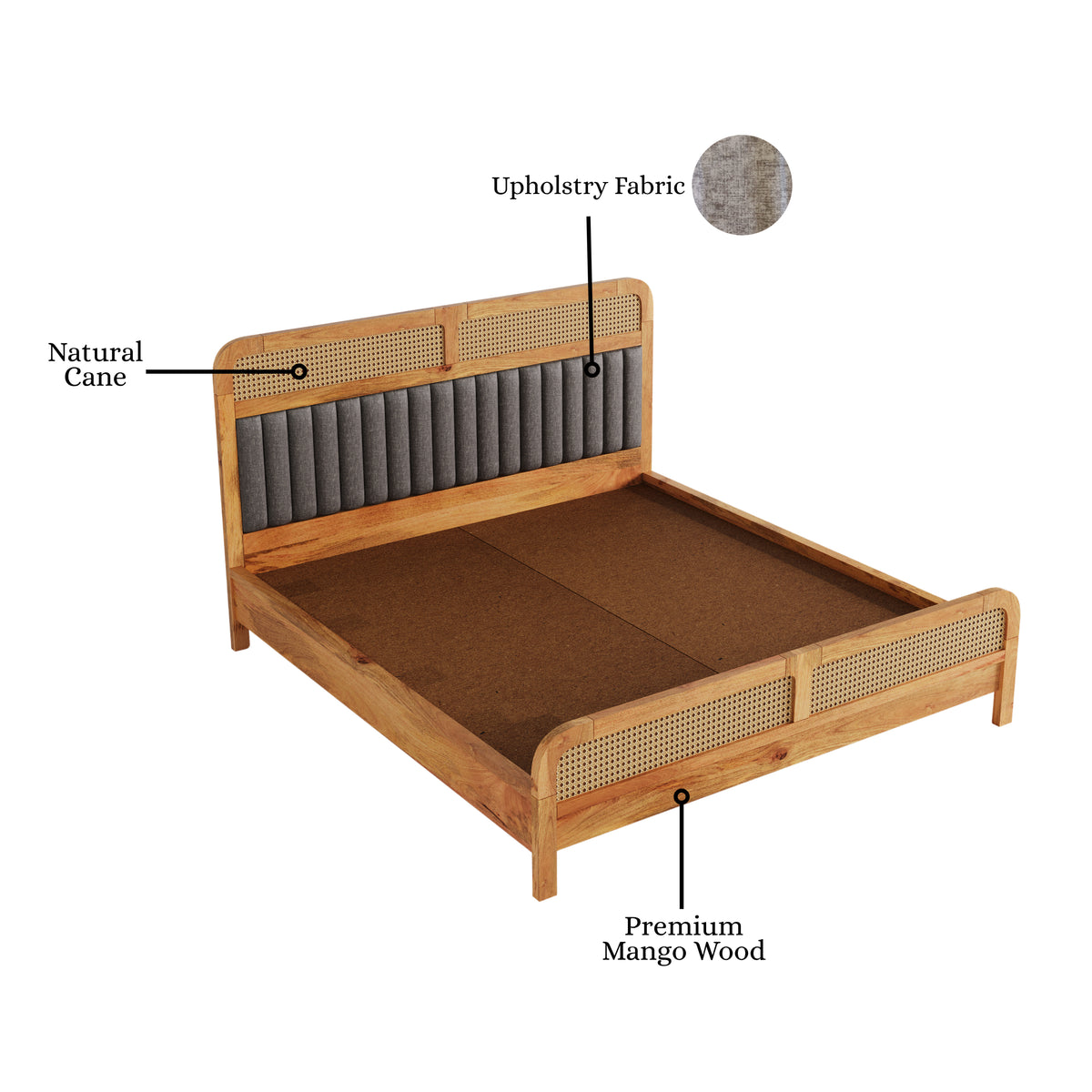 Wooden King Size bed without Storage in Natural Finish for Bedroom