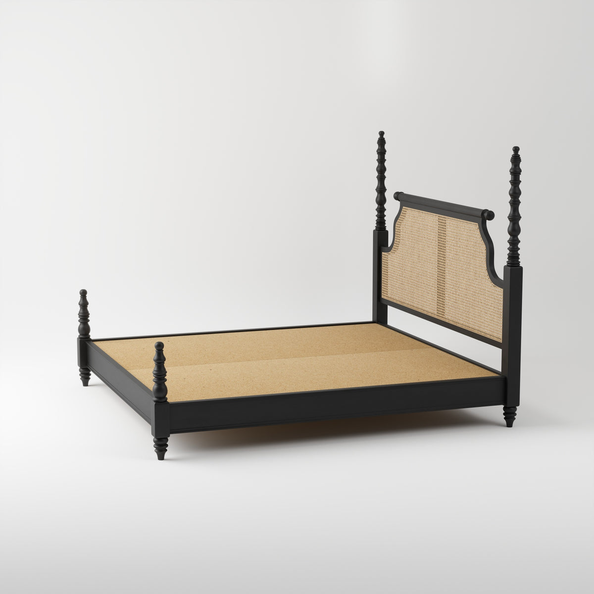 Solid Sheesham Wood King Size Bed with Cane Headboard