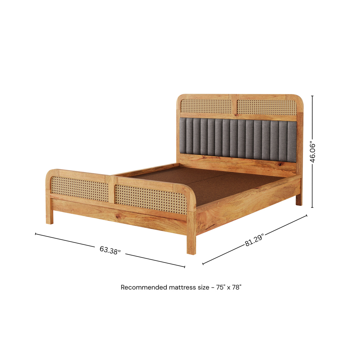 Wooden Queen Size bed without Storage in Natural Finish for Bedroom